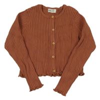 Růžovo-hnědý žebrovaný propínací svetr H&M