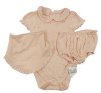 Nové - 3set - Světlerůžové body s kytičkami + šátek + kalhotky M&S