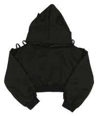 Černá crop mikina s průstřihy a kapucí 