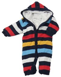Tmavomdro-pruhovaná pletená zateplená kombinéza s kapucí el bebe oso