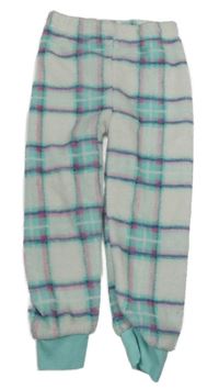 Bílo-zeleno-růžové kostkované plyšové pyžamové kalhoty Primark