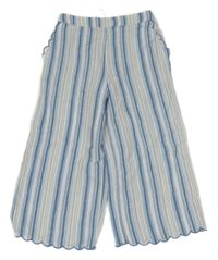 Bílo-modré pruhované lněné kalhoty Primark