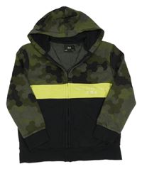 Khaki-černá army propínací mikina se žlutým pruhem a kapucí C&A