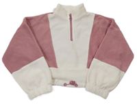 Smetanovo-starorůžová fleecová oversize crop mikina PRIMARK