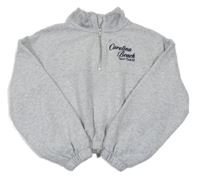Šedá melírovaná oversize crop mikina s nápisem H&M