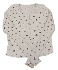Smetanové kytičkované žebrované crop triko H&M
