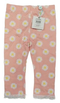 Nové - světlerůžové květované legíny s krajkou M&Co.