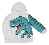 Bílo-zelená mikina s dinosaurem a kapucí Shein
