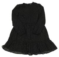 Černé puntíkaté šifonové šaty Primark