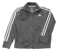 Antracitovo-bílá propínací sportovní mikina s pruhy a logem Adidas