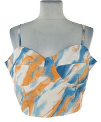 Dámský modro-oranžový vzorovaný crop top 