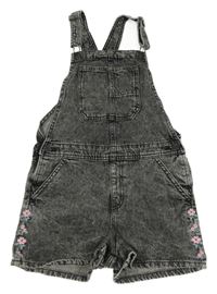 Šedé riflové laclové kraťasy s květy Denim Co.