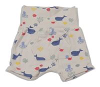 Béžové baggy kraťasy s korály a velrybami H&M