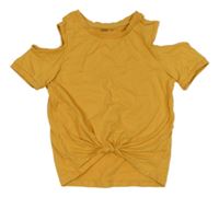 Hořčicové crop tričko s průstřihy