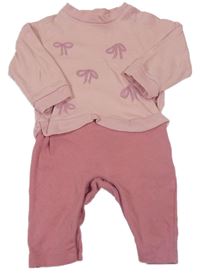 Růžovo-starorůžový teplákovo/bavlněný overal s mašlemi Mothercare