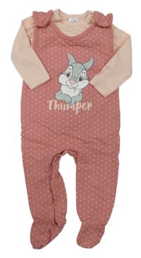 2set - Starorůžové puntíkaté dupačky s Thumperem + růžové body Disney
