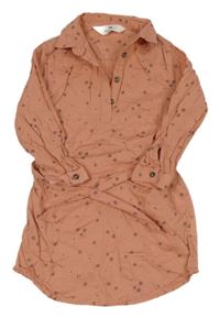 Růžové vzorované košilové šaty s páskem H&M