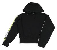 Černá crop mikina s kapucí a proužky DKNY
