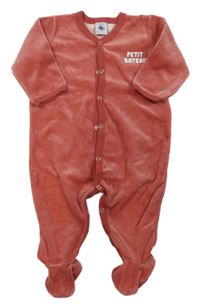 Oranžový sametový overal s nápisem Petit Bateau