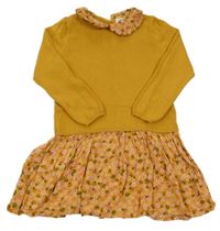 Medové svetrovo/lehké šaty s kytičkami a límečkem H&M