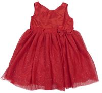Červené šusťákovo/tylové šaty s mašlí a třpytkami H&M