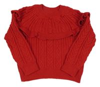 Červený vzorovaný svetr s volánky a 3D puntíky Matalan