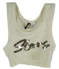 Dámský smetanový crop top s nápisem z flitrů H&M