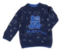 Tmavomodrý chlupatý svetr se zajíčkem - miffy a medvídky