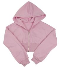 Růžová crop propínací mikina s kapucí 