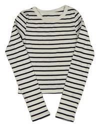 Bílo-černé pruhované žebrované crop triko H&M