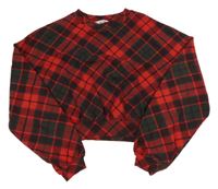 Červeno-tmavozelená kostkovaná crop lehká mikina H&M
