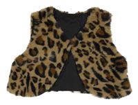 Béžovo-černá kožešinová podšitá vesta s leopardím vzorem 