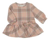 Růžové kostkované šaty se skládanou sukní a mašlí babybol