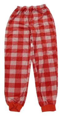 Červeno-světlerůžové kostkované plyšové pyžamové kalhoty PRIMARK