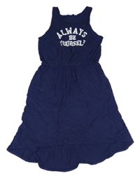 Tmavomodré lehké šaty s nápisem H&M