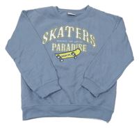 Modrošedá mikina se skateboardem a nápisem Young Idols
