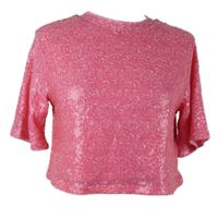 Dámské světlerůžové flitrové crop tričko H&M