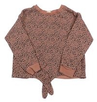 Růžovo-šedá vzorovaná oversize mikina se zavazováním H&M
