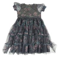 Tmavošedé tylové šaty s růžemi PRIMARK