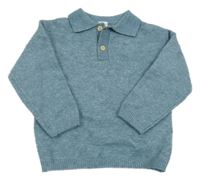 Modrý melírovaný vlněný polo svetr H&M