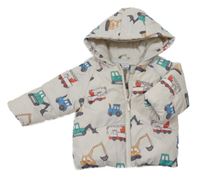 Béžová šusťáková zimní bunda s auty a kapucí Primark