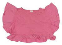 Růžové crop tričko s volánky Zara