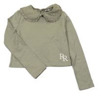 Světlekhaki žebrované crop triko s límcem River Island