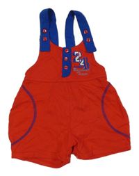Červeno-safírové laclové kraťasy s číslem a nápisy PLAYSKOOL