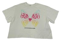 Smetanové crop tričko s motýlem H&M