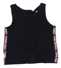 Černý crop top s pruhem s nápisy C&A