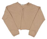 Pudrový lehký propínací crop svetr Mango