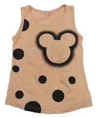 Růžovo-černý top s Mickeym a 3D nápisem 