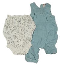 2set - Světlemodré manšestrové podšité laclové kalhoty + bílé body se zvířátky M&S