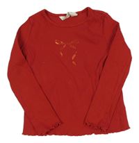 Červené žebrované crop triko s mašlí H&M